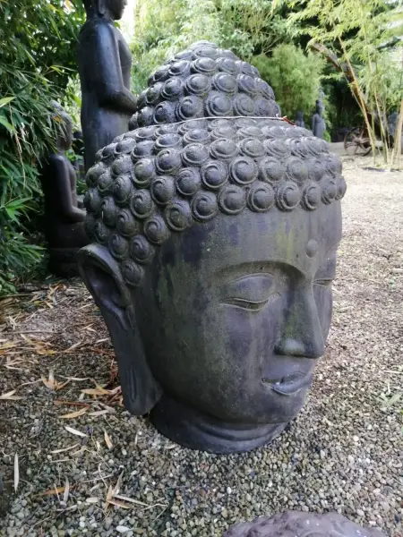 Product image 2 of the product “Buddha head, 100cm height, cast stone, hollow, handcrafted & coloured ”